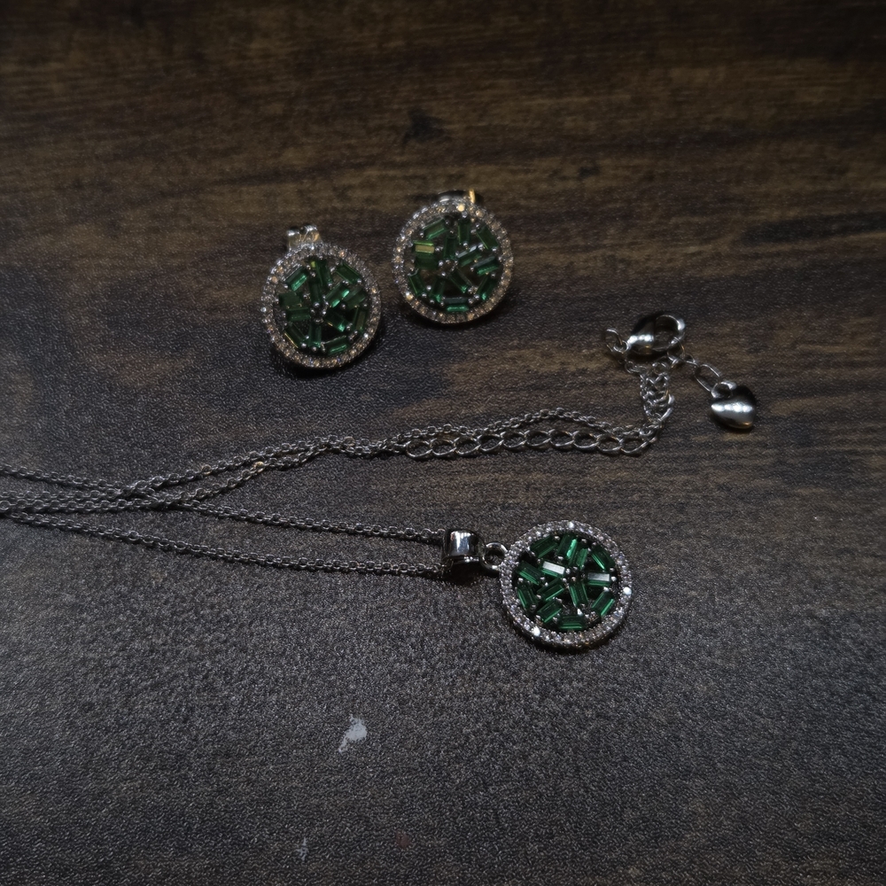 Gold Plated Green CZ Necklace and Earrings Set
